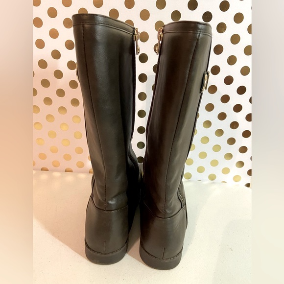 MICHAEL KORS Bexley Chocolate Brown Leather Zip-up Boots MK Buckle Size 5 - Picture 3 of 9
